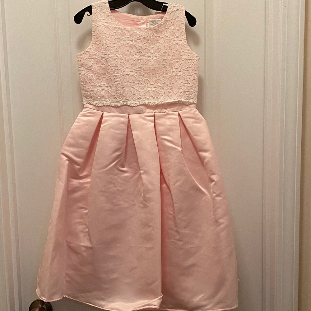 Lavender by US Angles Pink Satin & White Lace Dress